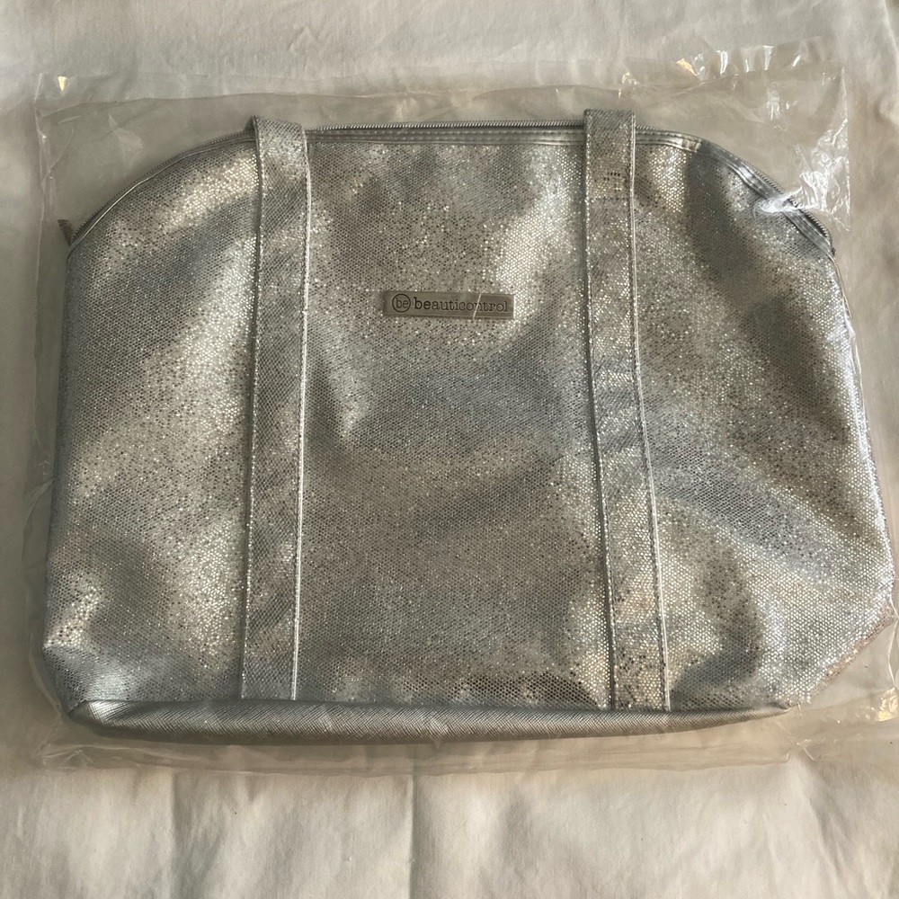Shimmery BeautiControl large tote bag zipper top close